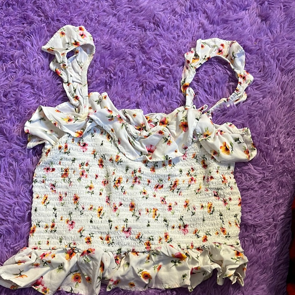 Floral scrunched tank top (cropped)